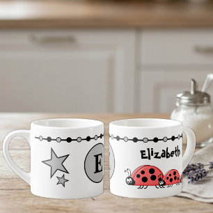 Cute ladybugs grey black with stars child's espresso cup