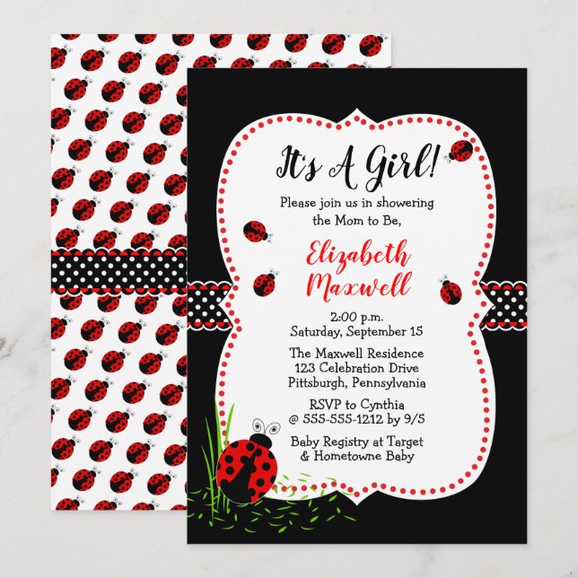 Cute Ladybugs It's A Girl Baby Shower Invitation (Front/Back)