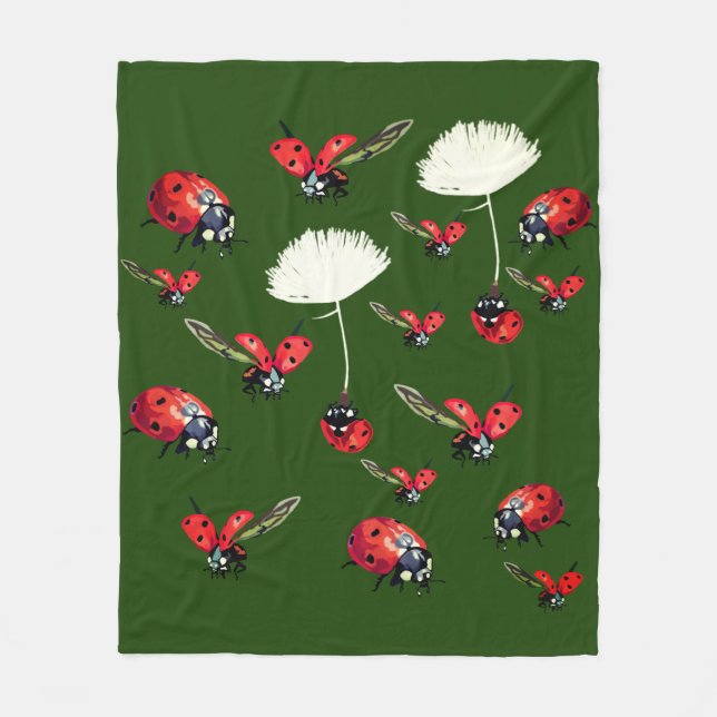 Cute ladybugs, Ladybirds art on a Fleece Blanket (Front)