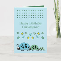 Cute ladybugs name stars blue kids birthday