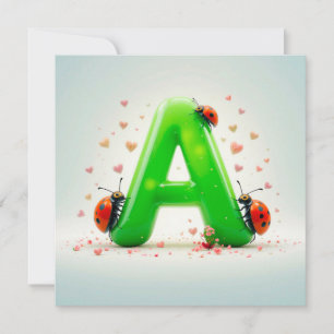 Cute Ladybugs on Green Alphabet Letter A