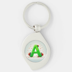 Cute Ladybugs on Green Alphabet Letter A Key Ring