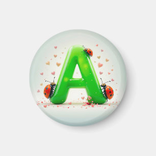 Cute Ladybugs on Green Alphabet Letter A Magnet