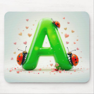 Cute Ladybugs on Green Alphabet Letter A Mouse Mat