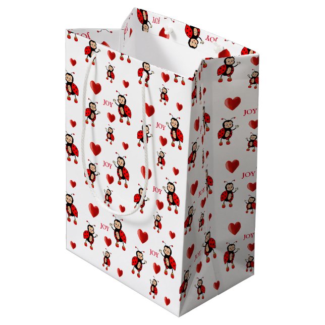Cute Ladybugs on White Medium Gift Bag (Back Angled)