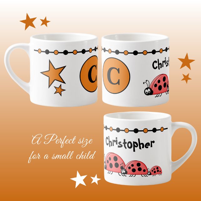Cute ladybugs orange black with stars child's espresso cup (Creator Uploaded)