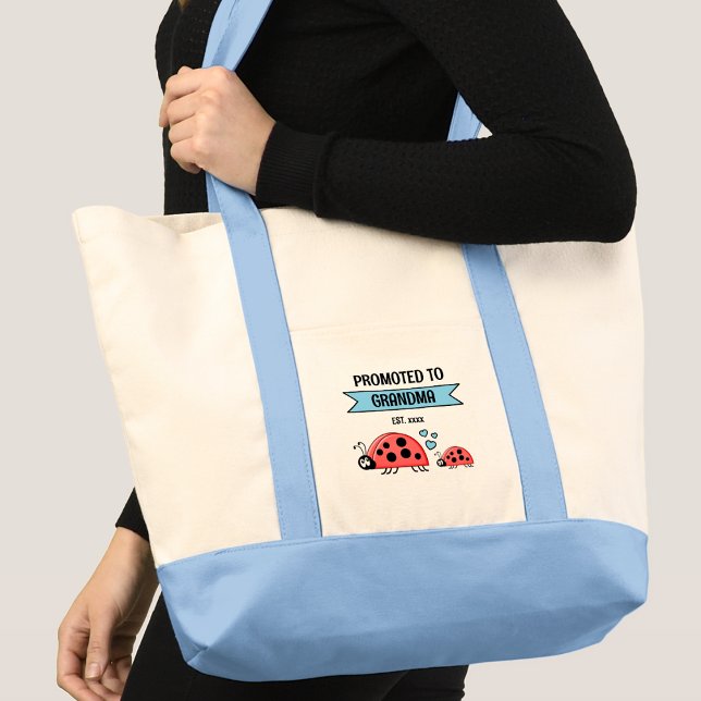 Cute ladybugs promoted to grandma blue tote bag (Creator Uploaded)