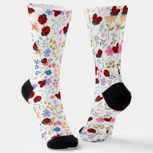 Cute Ladybugs Wildflowers Whimsical Floral Socks