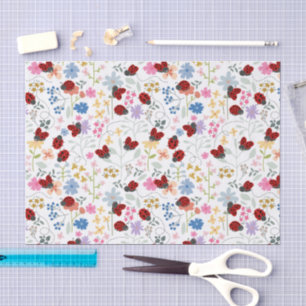 Cute Ladybugs Wildflowers Whimsical Floral Tissue Paper