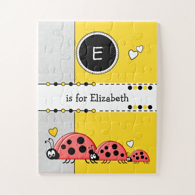 Cute ladybugs yellow name kids jigsaw puzzle (Vertical)