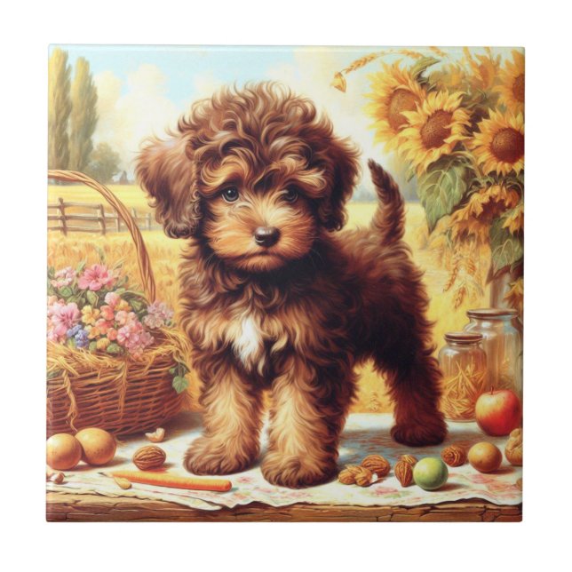 Cute Lagotto Romagnolo Painting Tile (Front)