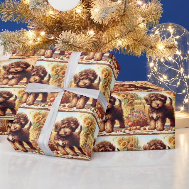 Cute Lagotto Romagnolo Painting Wrapping Paper (Holidays)