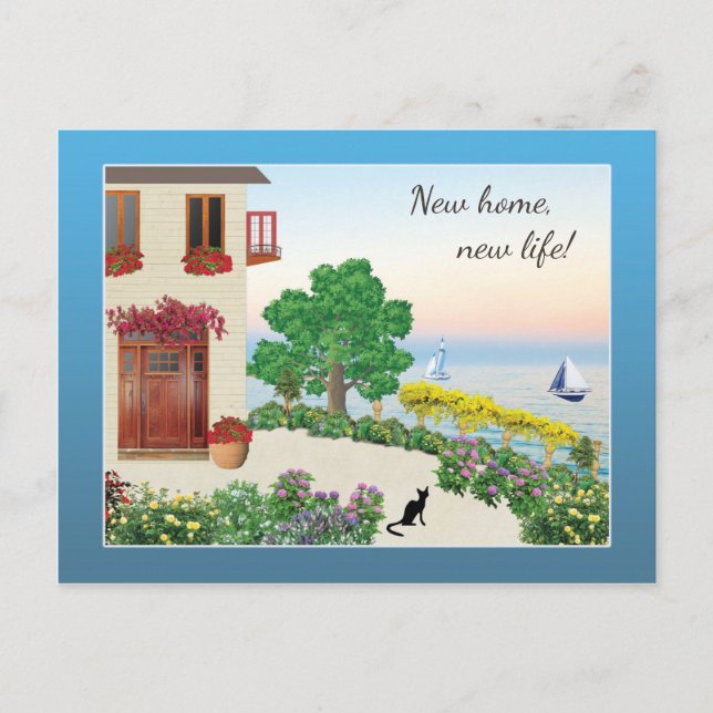 Cute Lake Side / Seaside Home Change of Address Announcement Postcard (Front)