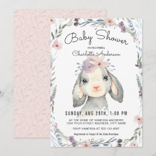 Cute Lamb and Flowers Baby Shower Invitation