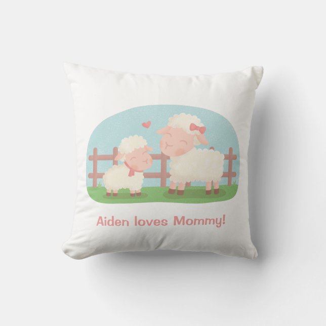 Cute Lamb and Mummy Baby Nursery Room Decor Cushion (Front)