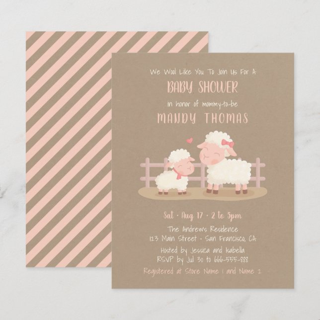 Cute Lamb and Mummy Baby Shower Party Invitations (Front/Back)