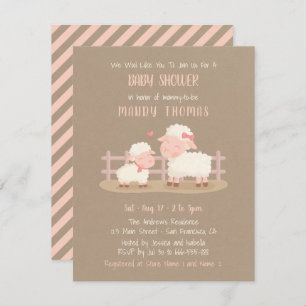 Cute Lamb and Mummy Baby Shower Party Invitations