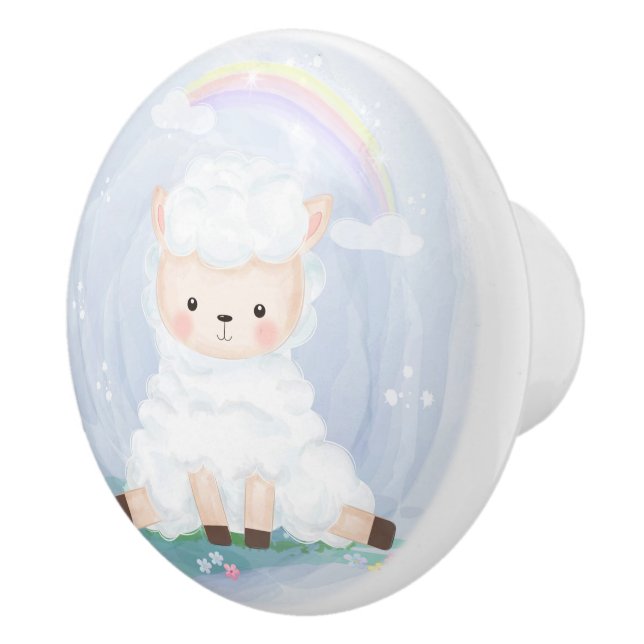 Cute Lamb and Rainbow Ceramic Knob (Right)