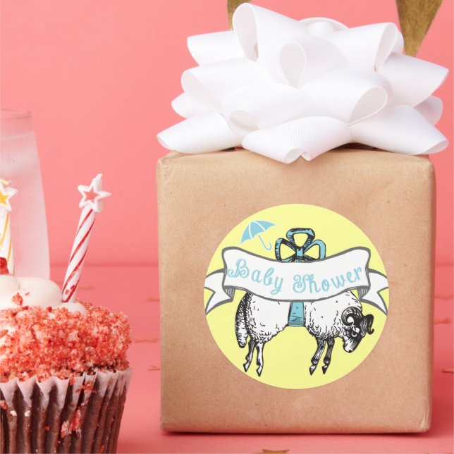 Cute Lamb Baby Boy Shower Sticker (Party)