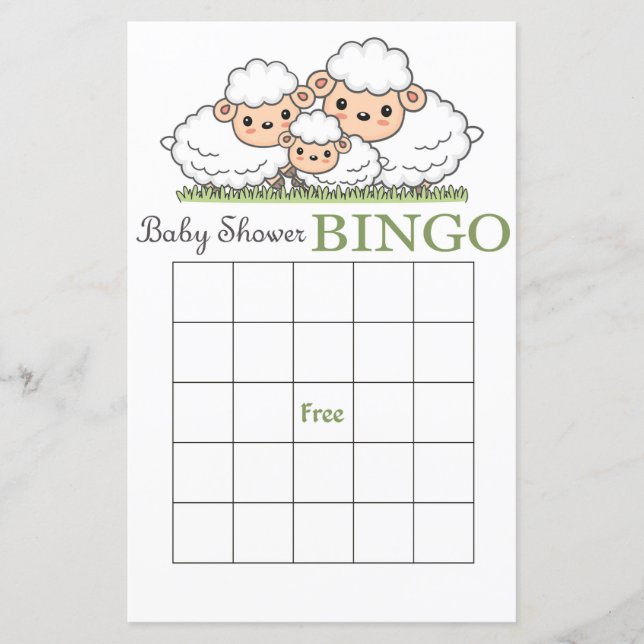 Cute lamb baby shower bingo card (Front)