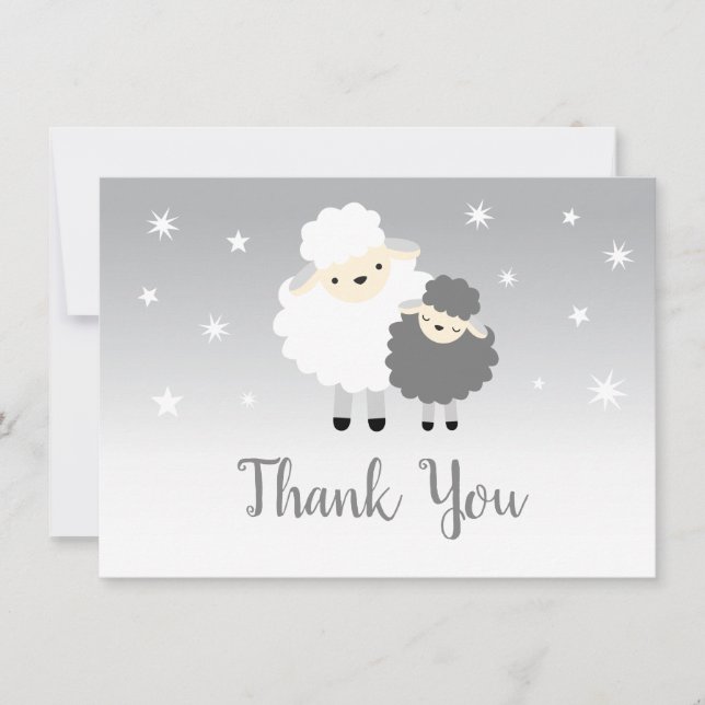 Cute Lamb Baby Shower Grey & White Thank You (Front)
