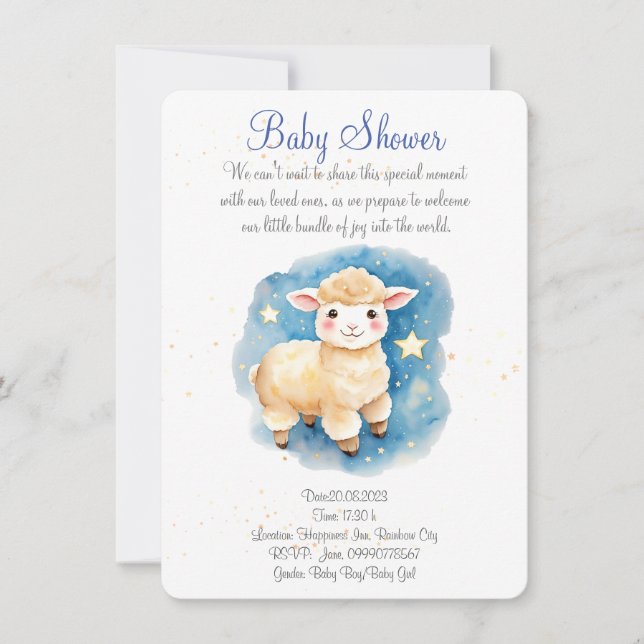 Cute lamb baby shower invitation. New Baby party Save The Date (Front)