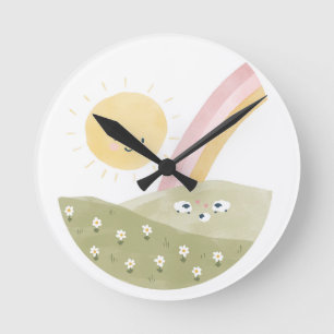Cute Lamb Baby Watercolor New Baby Nursery Round Clock