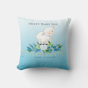 Cute Lamb Blue Floral Boy Baby DOB Cushion