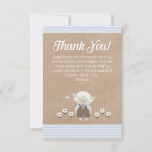 Cute Lamb Blue Kraft Baby Boy Shower Thank You Card