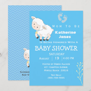 Cute Lamb Boy Baby Shower Invitation