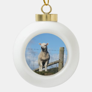 CUTE LAMB   CERAMIC BALL CHRISTMAS ORNAMENT
