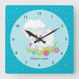 Cute lamb * choose background color square wall clock