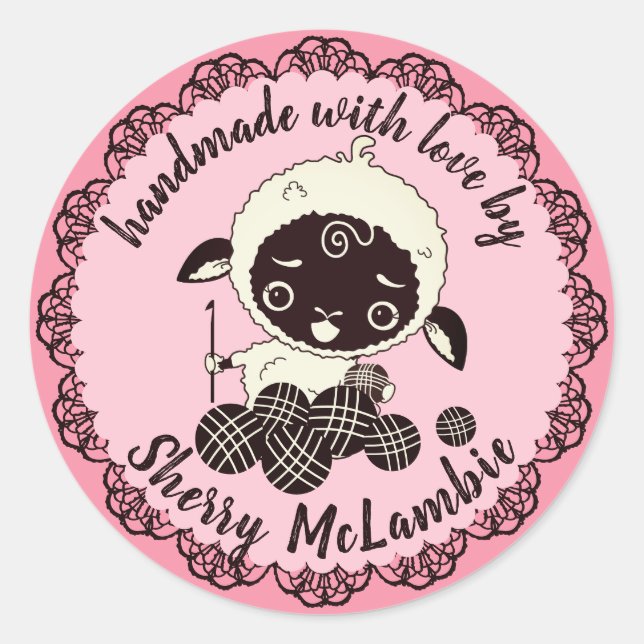 Cute lamb crochet hook handmade with love sticker (Front)