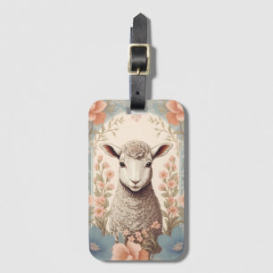 Cute Lamb Delicate Pastel Floral Luggage Tag