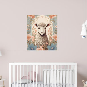 Cute Lamb Delicate Pastel Floral Poster