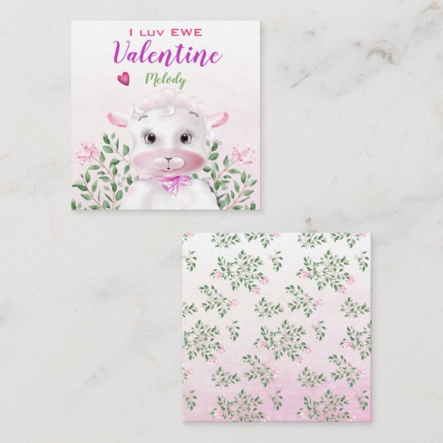 Cute Lamb Floral Kids Classroom Valentine Card (Front/Back)