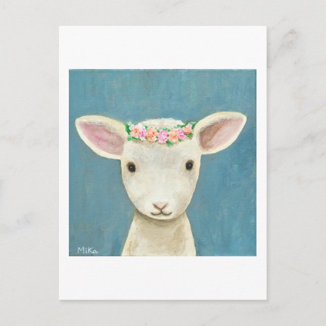 Cute Lamb Flower Crown Postcard Adorable Lamb Card (Front)