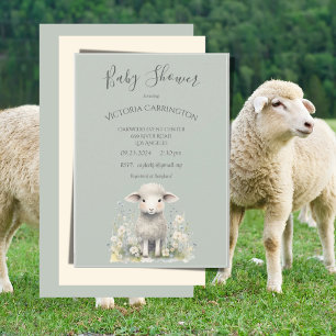 Cute Lamb Flowers Baby Shower Invitation
