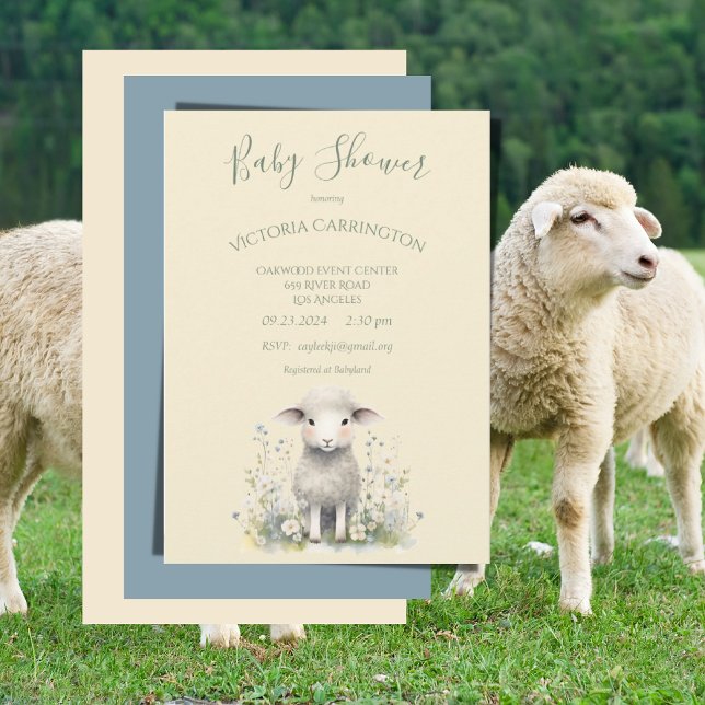 Cute Lamb Flowers Yellow Baby Shower Invitation (Creator Uploaded)