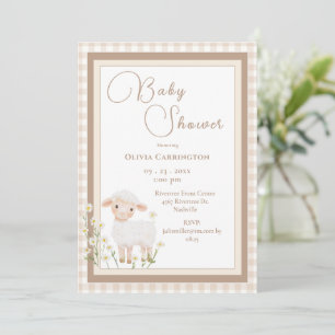 Cute Lamb Gingham Vintage Baby Shower Invitation