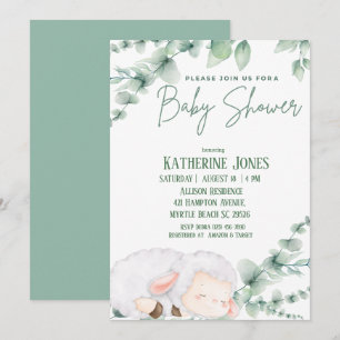 Cute Lamb Greenery Baby Shower  Invitation