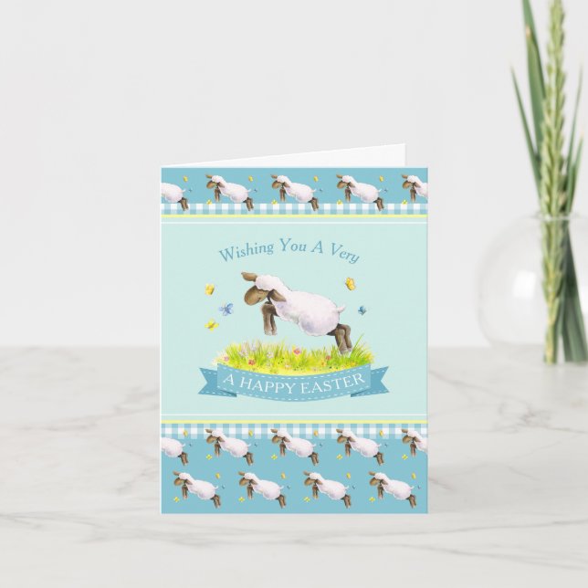 Cute lamb happy Easter blue Card (Front)