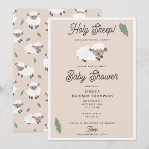 Cute Lamb Holy Sheep Funny Baby Shower Invitation