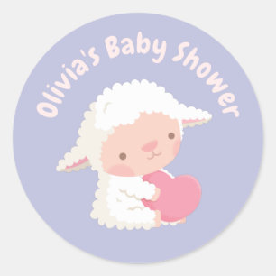 Cute Lamb Hugging Heart Baby Shower Decor Classic Round Sticker