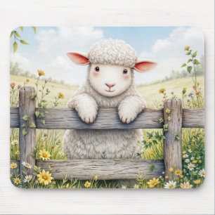 Cute Lamb On Farm Fence Mouse Mat