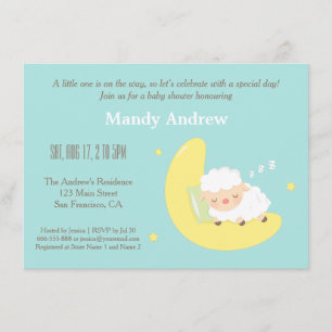 Cute Lamb on Moon Baby Shower Party Invitations