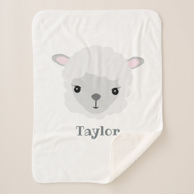 Cute Lamb Personalised Baby Sherpa Blanket (Front)