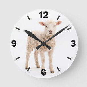 Cute Lamb Sheep Farm Animal Nursery Rustic Decor Round Clock