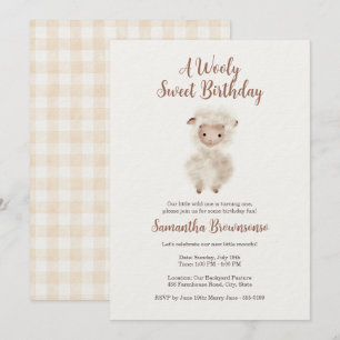 Cute Lamb Sheep Gingham Invitation