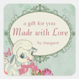 cute lamb sheep wool knitting crochet baby sewing square sticker